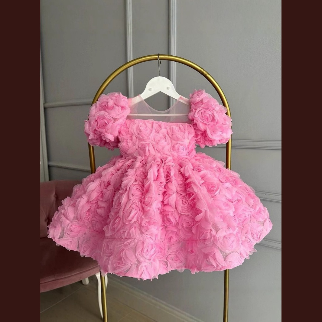 Französisches Prinzessinnenkleid für Mädchen mit 3D-Blumenmuster, festliches Laufstegkleid für Kinder von 0-24 Monaten 【Vorbestellung | Versand in 15 Tagen】_voghion.com
