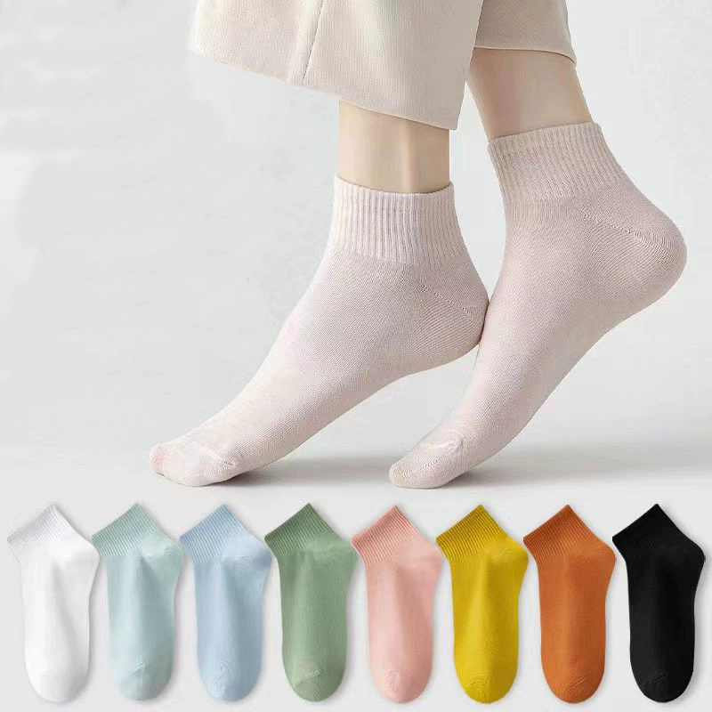Носки Летние короткие носки Тонкие Дышащие носки-лодочки Низкие женские носки ярких цветов Дышащие впитывающие пот хлопковые носки сплошной цвет оптом