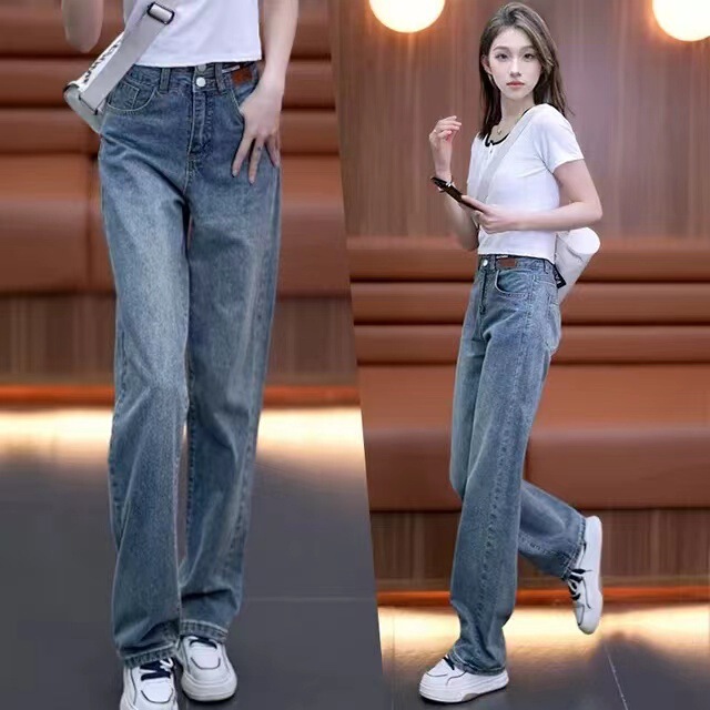Autumn New Vintage Blue Wide Leg Jeans Women's Small High Waist Slimming Thin Loose Straight Pants