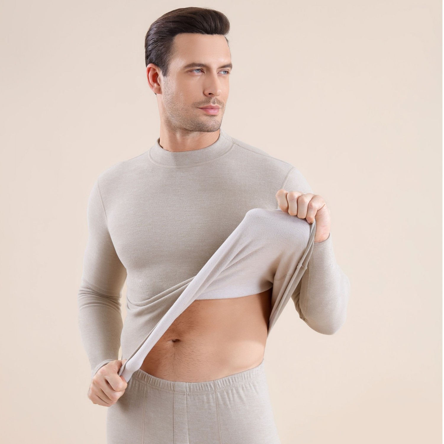 Men's, khaki, high collar