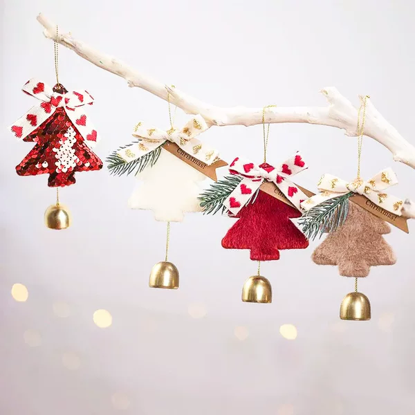 Trendy Christmas Tree Bell Pendant New Year Hanging Bell Christmas Decoration Doorbell Ornament Christmas Car Hanging Wind Chime Gift