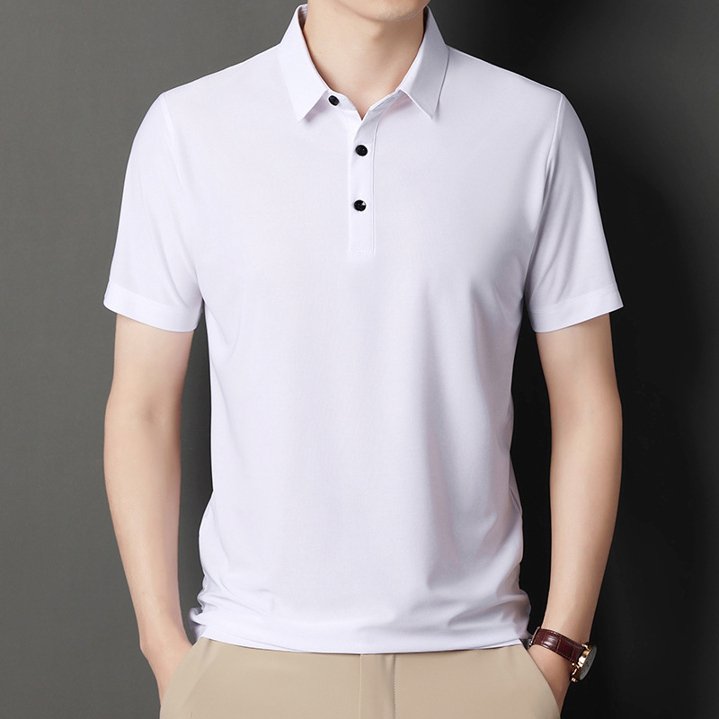 Men's Middle-aged Elastic Quick-drying Summer Loose Short-sleeved Non-ironing Slim-fit Lapel Polo Shirt High Quality All-match Casual
