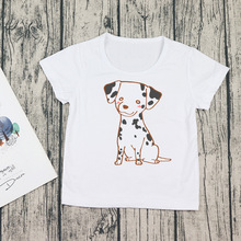 斑點狗柯基寵物狗印花可愛韓版夏季童裝T恤圓領男女兒童短袖T恤衫