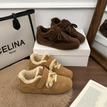 复古风平底内增高德训鞋女2025年新款百搭舒适加绒保暖毛毛棉鞋