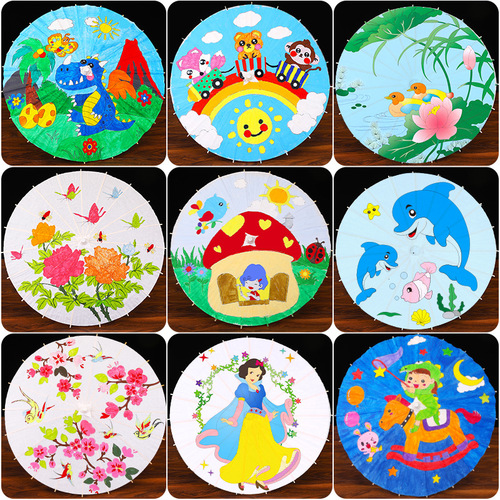 Sixty-one paper umbrella diy hand-painted umbrella kindergarten children's hand-painted graffiti coloring small umbrella blank oil paper umbrella