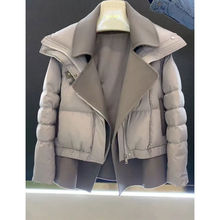 韩系毛呢拼接灰色西装短款羽绒棉服女冬2025新款高级感炸街厚外套