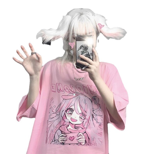 Summer cartoon fuchsia retro T-shirt for leisure