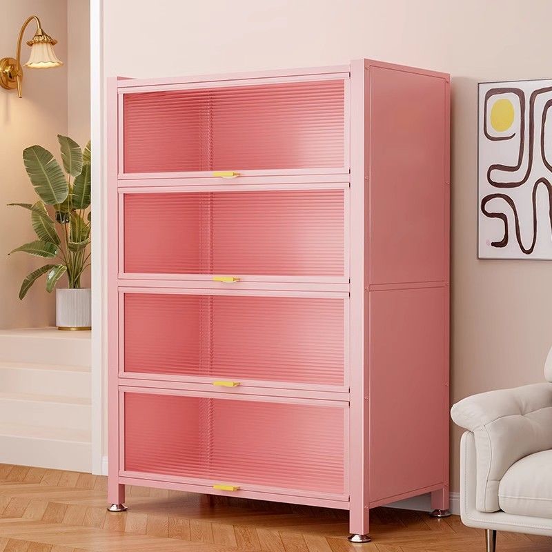 家用钢制彩色书柜儿童书架客厅展示柜多层储物柜铁艺置物架防尘柜