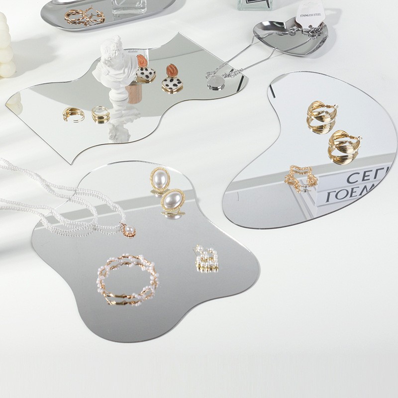 ins不规则化妆镜反光托盘展示饰品摄影装饰摆件亚克镜子创意