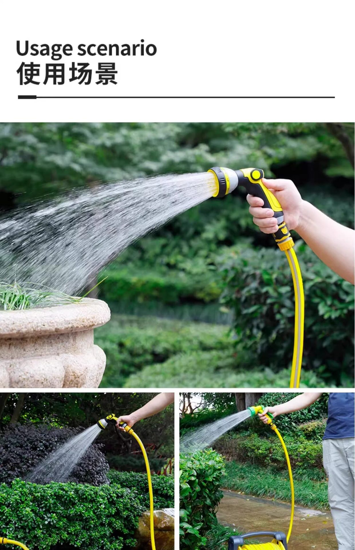 High-pressure car wash hose and water gun, 1/2 inch and 3/4 inch, anti-freeze and anti-explosion, suitable for tap water, watering, and cleaning