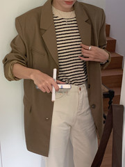 实拍 复古宽松oversize男朋友风外套 翻领单排扣西装上衣