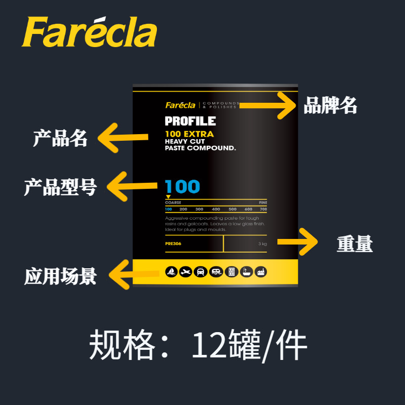 British Farécla Quick Wax P100Pre Coarse Polishing Agent to Remove Serious Scratches and Defects, Industrial Repair Coarse Wax