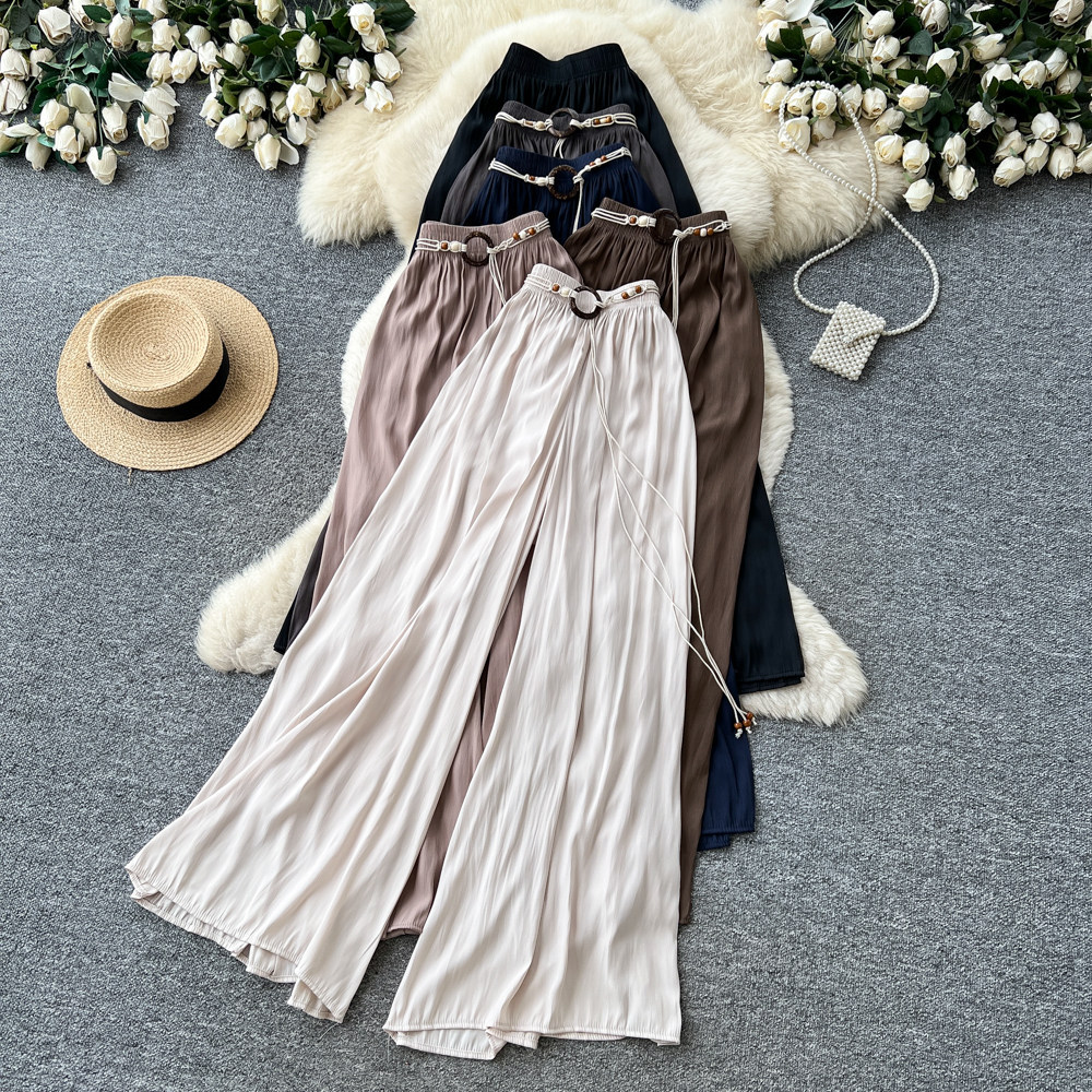 High-Waisted Wide-Leg Pants Korean Style Casual Women's Elastic Waistband Flattering Relaxed Fit For Commuting_ecoleips.com