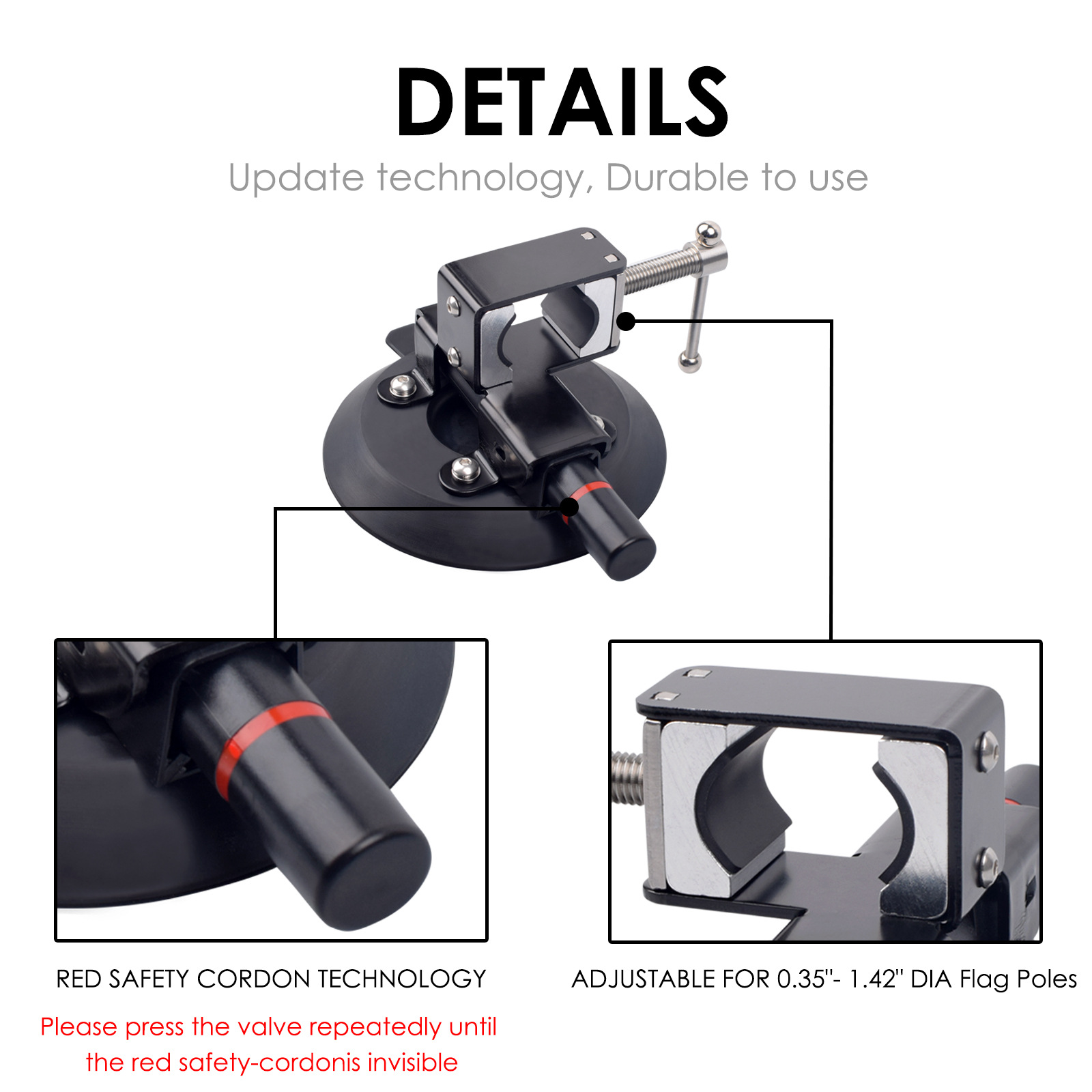 Universal Flagpole Bracket with Suction Cup Kit Suitable for All-Terrain Vehicles Utv Jeep Wrangler European and American Style