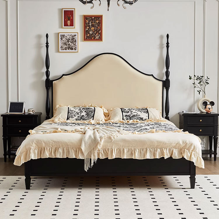 Danvas francesa cama de madera maciza cama retrógrada cama doble cama ligera francesa medieval dormitorio cama 1.8m