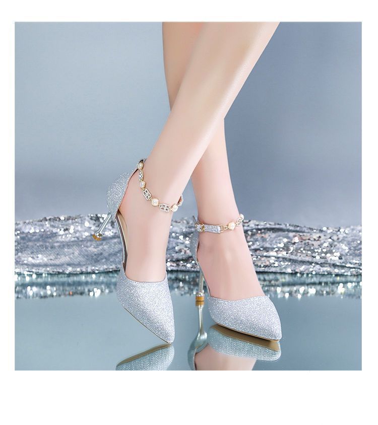 2024 Summer New Wedding Thin Heel Elegant Godde Style Women' Single Shoe Silver High Heel Deign Sene Niche_vogvips.com