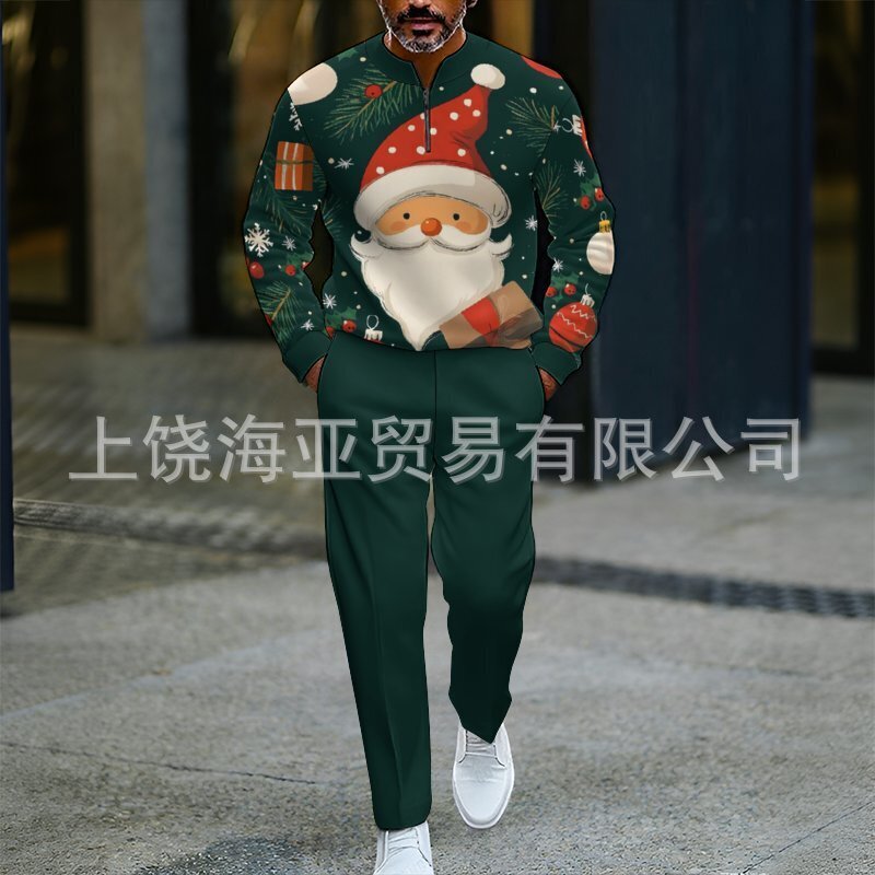 2025欧美跨境外贸秋冬热卖新款男士圣诞节数码打印套装男卫衣两件|undefined