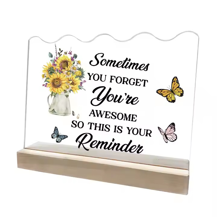 跨境亚克力摆件桌面带木质底座摆台工艺品情人节母亲节父亲节礼品