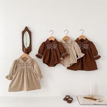 ins韩版春秋款婴幼儿童装女童宝宝灯芯绒连衣裙三角爬服连体衣