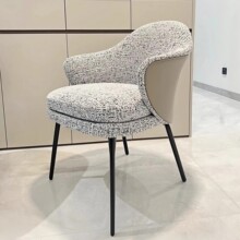 棉麻沙发餐椅意式轻奢家用带转盘椅子吃饭设计师洽谈椅餐厅沙发椅