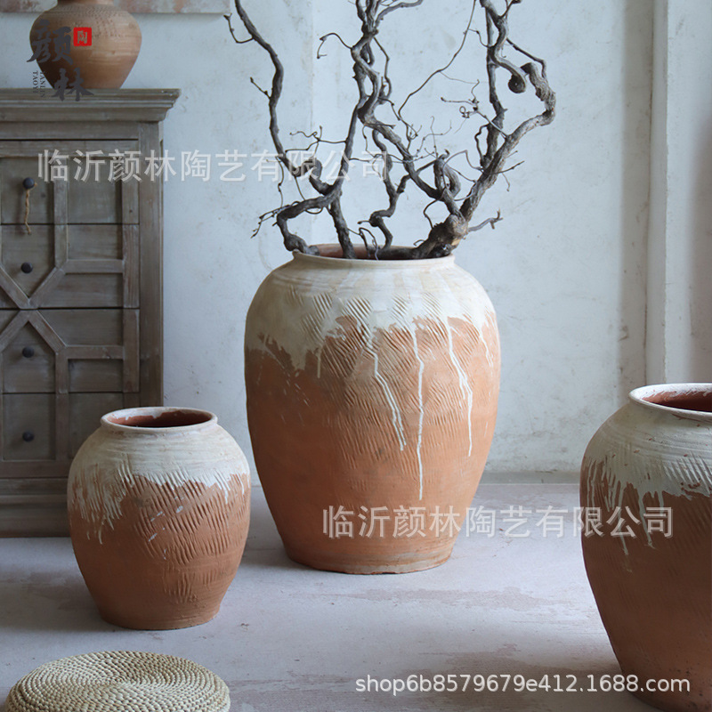Botella de cerámica gruesa de tierra gran vaso de estómago de cerámica silenciosa decoración paisajística de alojamiento residencial botella de cerámica china decoración Zen retro