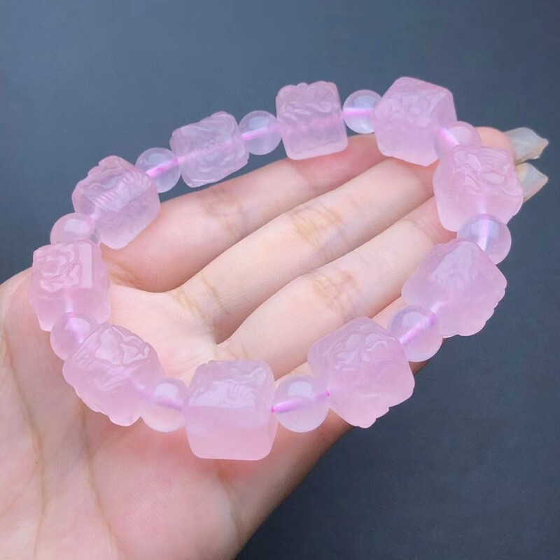 Natural Rose Quartz Phoenix Wearing Peony Single Circle Bracelet Live Supply Wholesale Pink Crystal Bracelet Female Best Friend Wholesale
