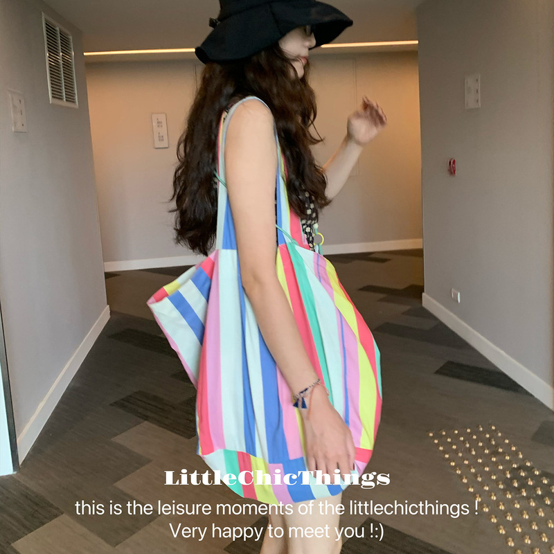 2025 Summer New Dopamine Orofeng Rainbow Stripe Bag Small Fresh Casual Large Capacity Thin Shoulder Bag