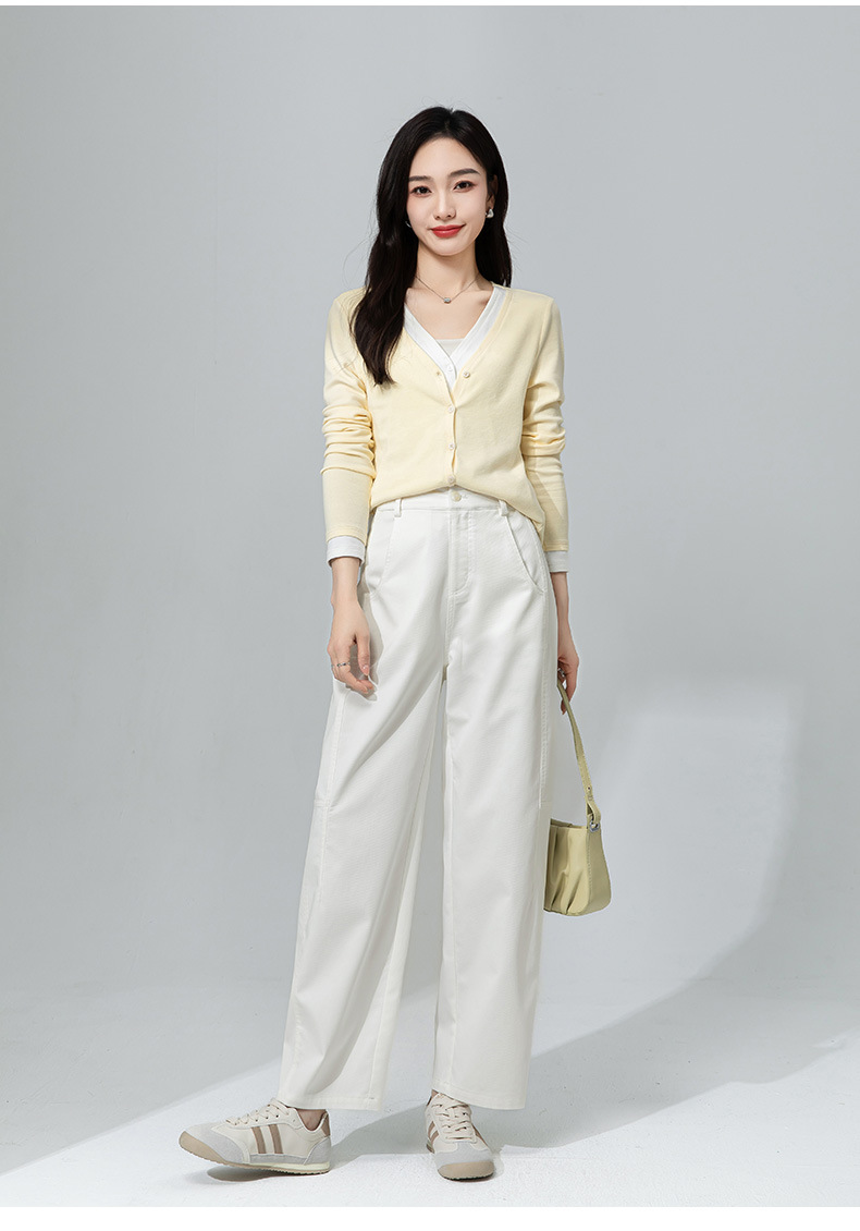 Quần tây nữ ống đứng dáng suông vải Tencel cotton mềm mại, thiết kế 9 phân tôn dáng — Màu trắng chi tiết 21