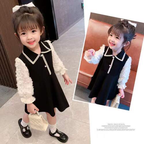 Children's clothing internet celebrity girls dress spring 2024 spring small fragrant princess dress baby fake two-piece dress fashionable