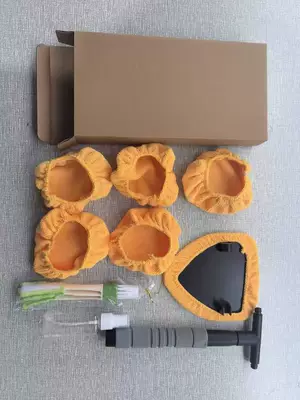 Car cleaning tools: Car Window Brush - 6-orange-cloth-covers-1-set-of-style-b-plastic-components-1-green-and-white-air-conditioner-brush-1-spray-bottle-kraft-paper-box-packaging