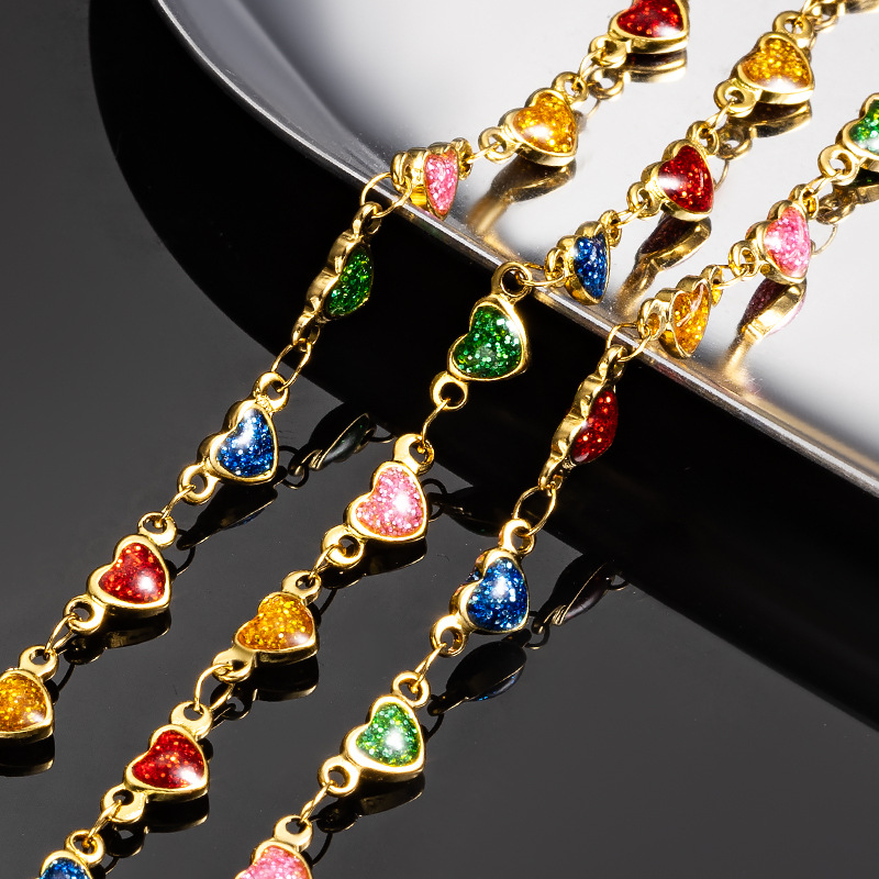 1M Jewelry Making Size 18K Gold Plated Plating Material 1 Piece 304 Stainless Steel 18K Gold Plated 1M Chain Chain Retro Classic Style Heart Shape