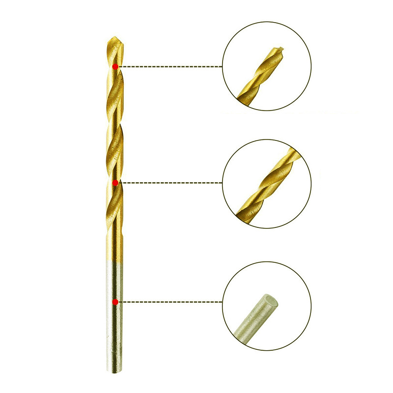 Set of 50pcs Titanium Coated Twist Drill Bits Electric Drill Hole Drills High-Speed Steel 1-3mm Straight Shank Twist Drill Tool Kit