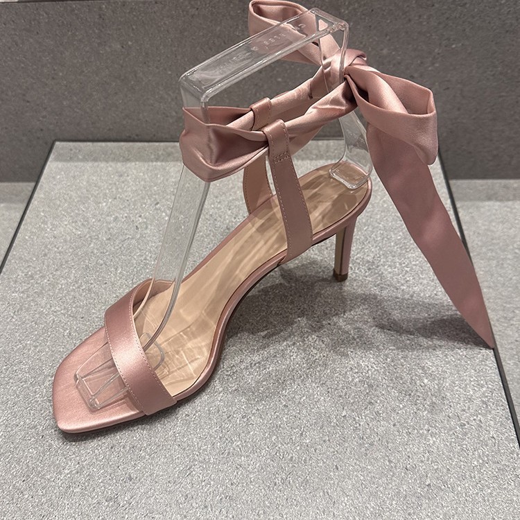 Sandalias de tacón alto con lazo | Tacón fino de satén estilo elegante