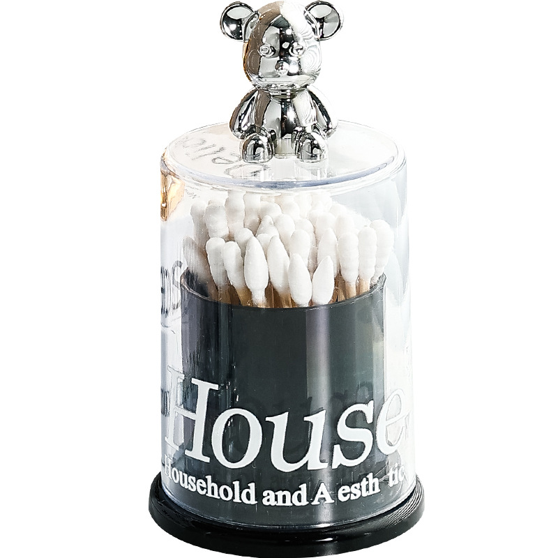 Caja de palillo de dientes de lujo ligero hogar de gama alta personalizado oso creativo titular de palillo de dientes caja de seda avanzada caja de almacenamiento de hisopo de algodón comercial