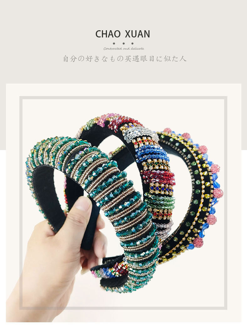 New Baroque Fashion Simple Style Rhinestone Mixed Color Sponge Headband display picture 1