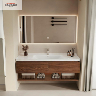 Antique Bathroom Cabinet Bathroom Solid Wood Wash Walnut Washbasin Washbasin Ceramic Integrated Bathroom Cabinet Combination