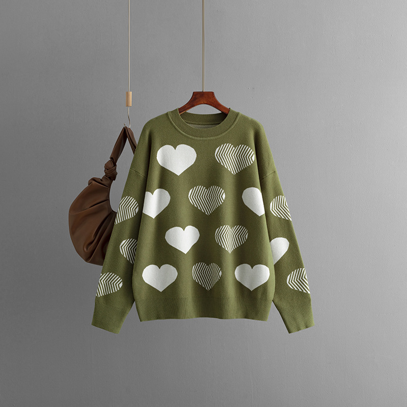 Round Neck Neckline Wholesale Women's Casual Heart Shape Long Sleeve Jacquard Sweaters & Cardigans