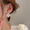 Silver needle from pearl, earrings, simple and elegant design, flowered