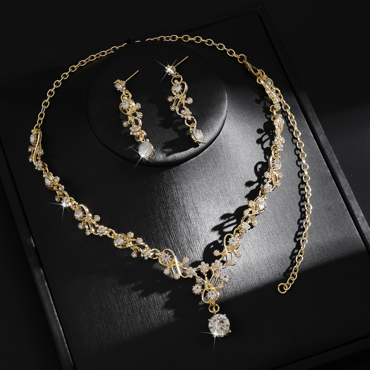Fábrica de venta directa aleación de diamante de boda collar pendientes joyas de boda joyas de banquete joyas de dama image 3