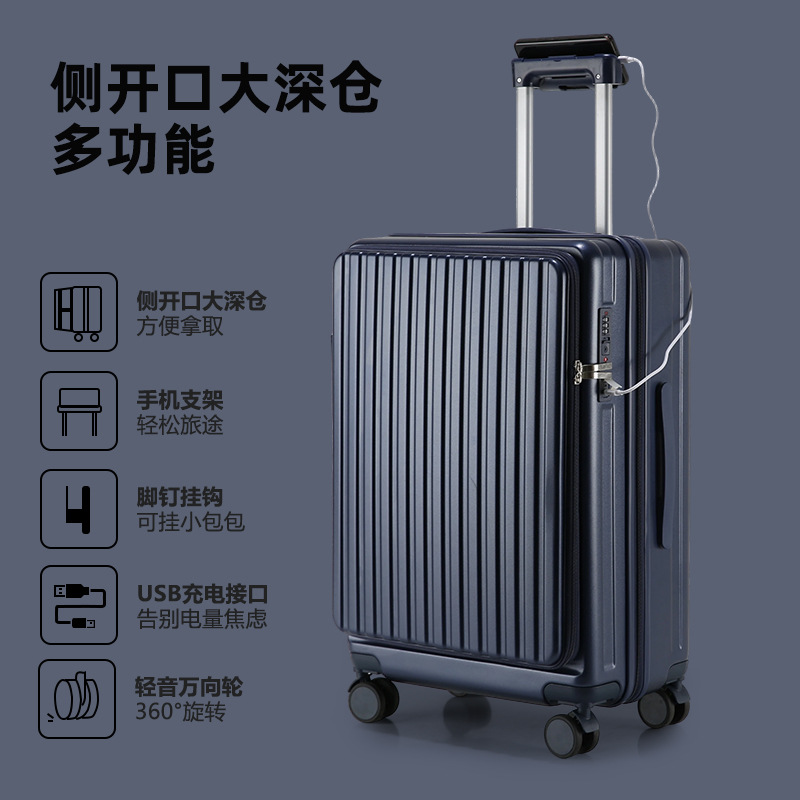 Maleta abierta lateral, 20 pulgadas, maleta de embarque, maleta de tracción de gran capacidad, maleta de contraseña para niños, niñas, 28 pulgadas.