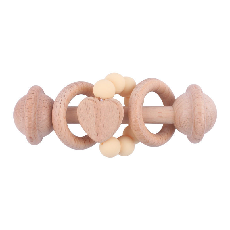 Juguete para niños creativo Beech teether bebé amor mano agarre sonajero cuentas de silicona bebé ejercicio interactivo mordedor palo