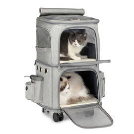 跨境平台宠物拉杆猫包外出便捷宠物包双层包亚马逊折叠透气航空箱
