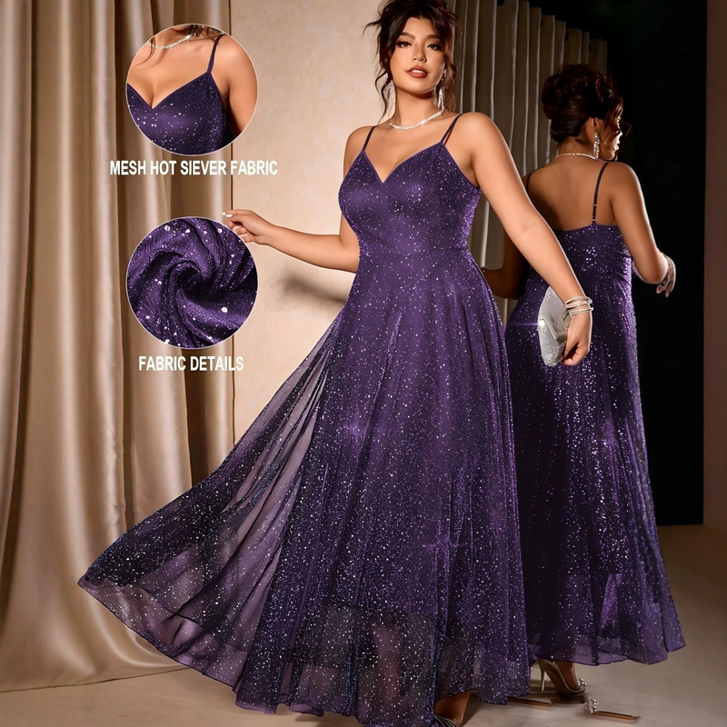 European and American Cross-Border Fashion Elegant Plus-Size Dress, Summer Deep V-Neck Strapless Waist-Cinching Mesh Ball Gown European and American Cross-Border Fashion Elegant Plus-Size Dress, Summer Deep V-Neck Strapless Waist-Cinching Mesh Ball Gown