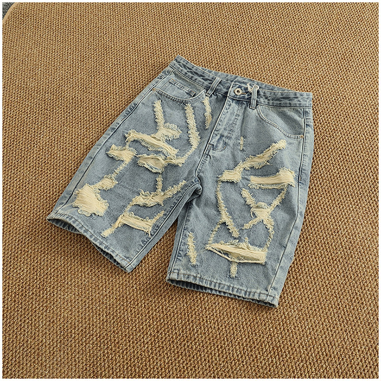 Men's Light Blue Distressed Denim Shorts Relaxed Fit Casual Summer Shorts 5-Inch Inseam_viptrois.com