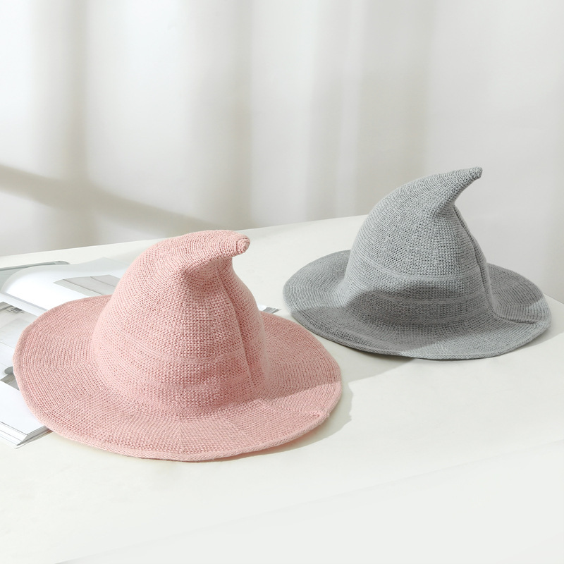 Sombrero de bruja de mujer de Halloween Sombrero de brujo de lana Primavera y otoño Nuevo estilo Sombrero de punto delgado Sombrero de pescador Sombrero de brujo divertido