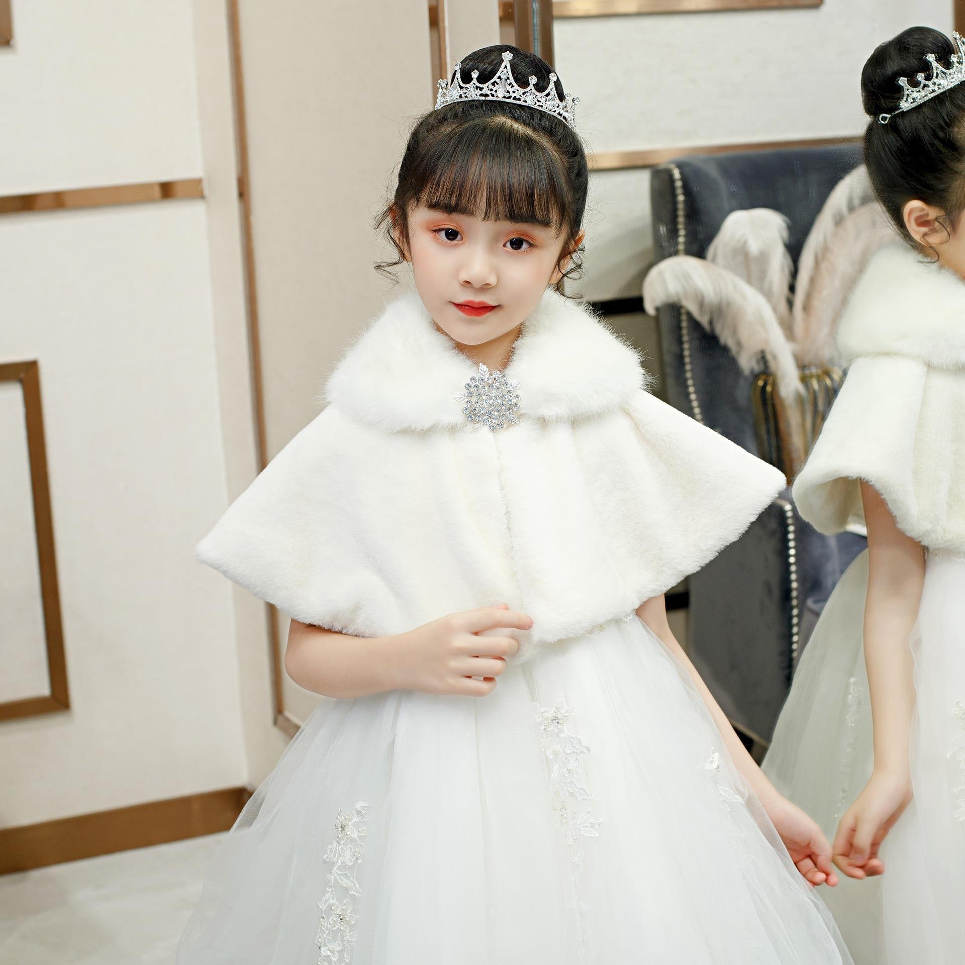 Capa para niños, vestido de princesa de felpa, abrigo de manga larga para salir en otoño e invierno, chal de piel cálido para niña de flores