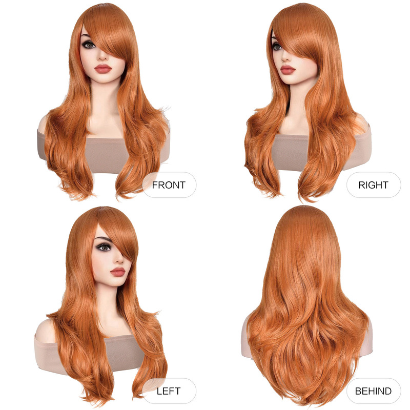 Scooby Doo Dog Scoob Daphne Halloween Cos Wig Women Orange Slant Bangs Long Curls