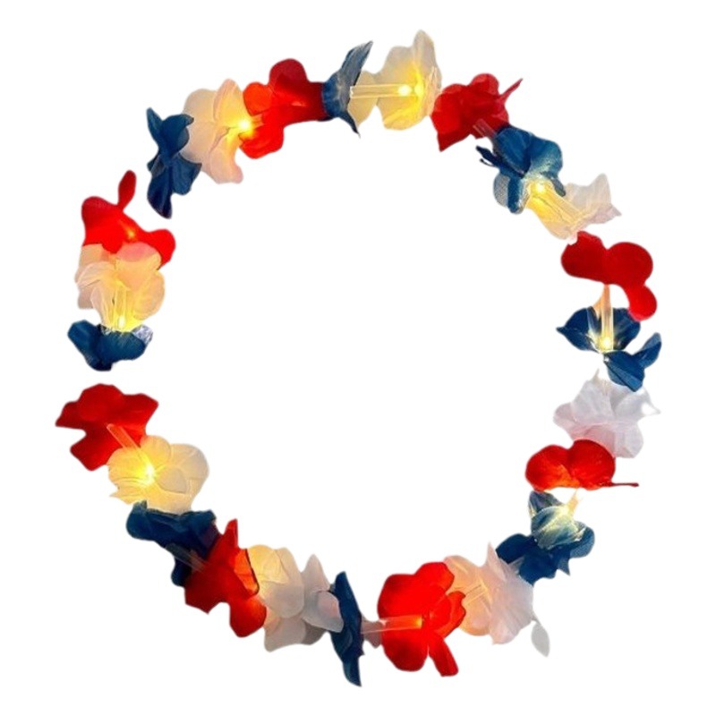 Guirnalda hawaiana exclusiva transfronteriza con luces de poliéster de tela de simulación pétalo luminoso Garland con cuello guirnalda luminosa