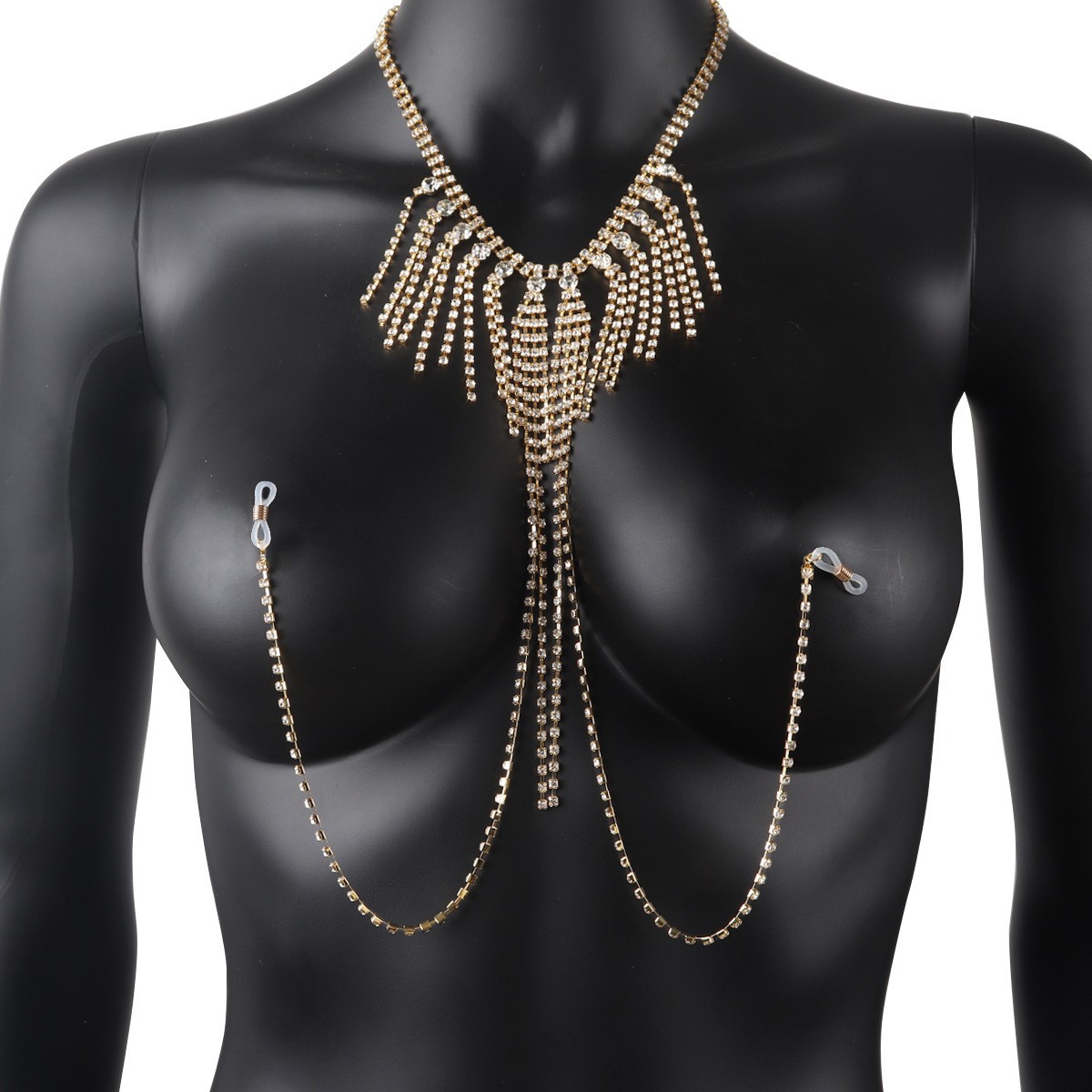 Amazon Venta caliente sexy borla pezón cadena discoteca personalidad rhinestone collar cuerpo cadena europea y americana cuerpo cadena