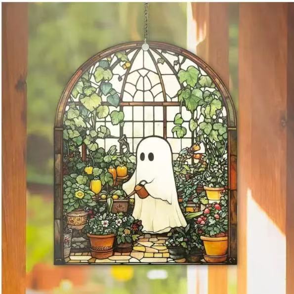 Atrapador de sol acrílico pequeño fantasma lindo transfronterizo para colgar decoración de jardín de jardín interior y exterior para el hogar